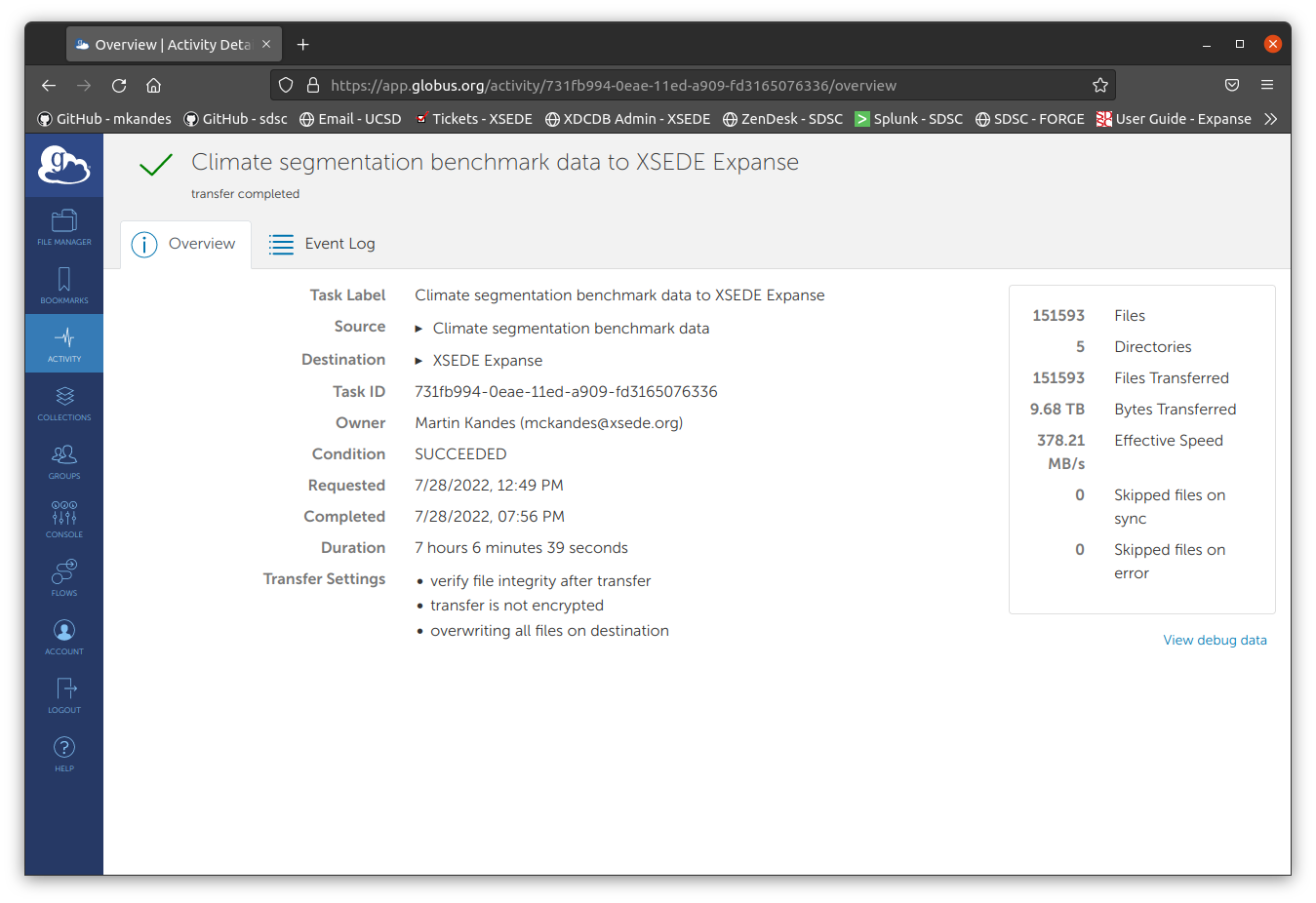 DeepCam - Climate Segmentation Dataset - Globus Transfer